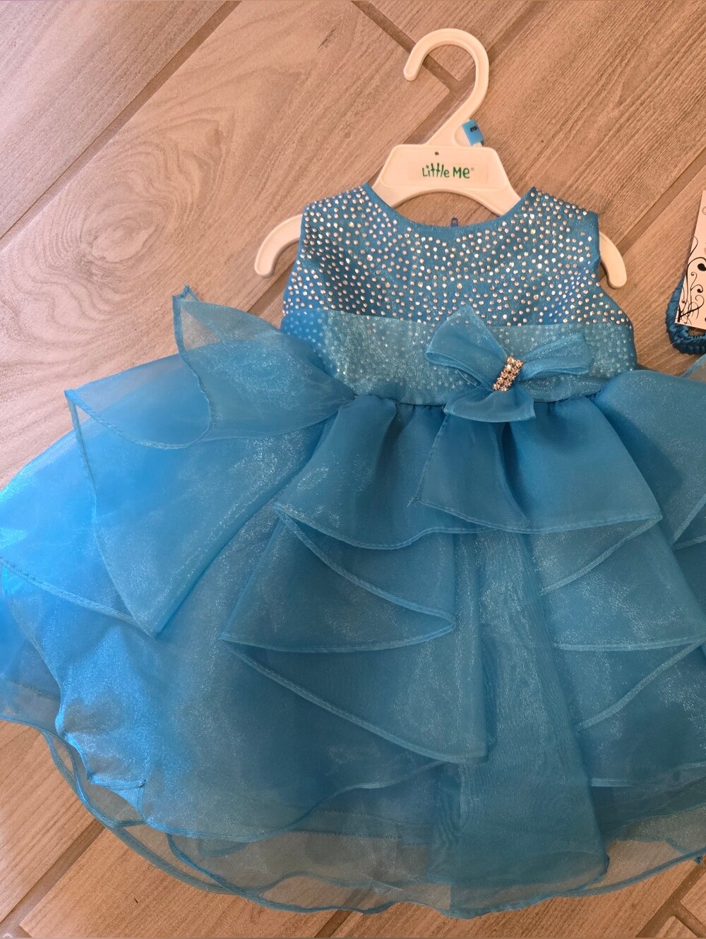 SHAN Blue Sparkle Tulle Dress with Bow and Headband